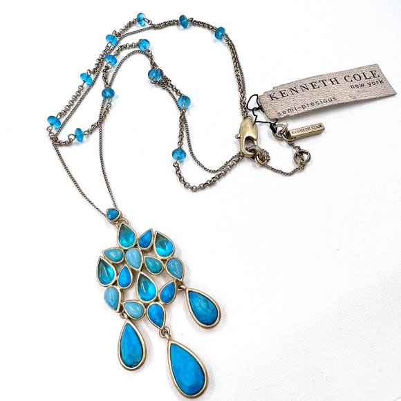 Kenneth Cole New York Jewelry - 🎊HP🎊 NWT - Kenneth Cole - Semi-Precious Turquoise Dangle Gold Tone Necklace